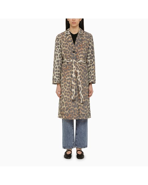 Ganni Leopard print single-breasted coat