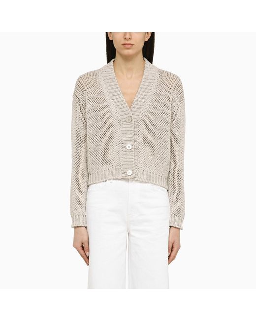 Roberto Collina Pearl-coloured knitted cardigan blend