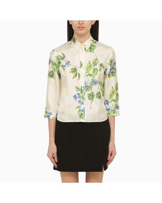 Prada Talc-coloured silk shirt with floral pattern