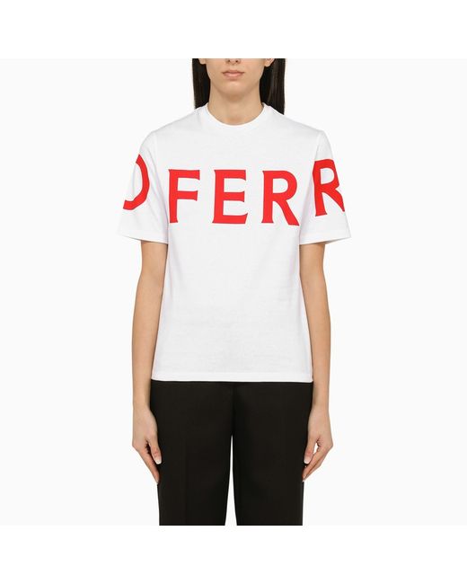 Ferragamo White crew-neck T-shirt with logo