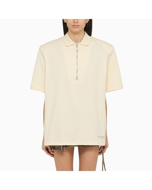 Attico Cream-coloured polo shirt with oversize shoulders