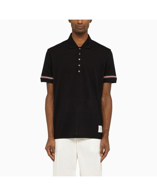 Thom Browne Short-sleeved navy polo shirt with patch