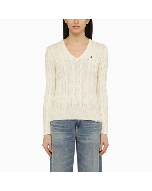 Polo Ralph Lauren Cream-coloured cable-knit sweater with logo
