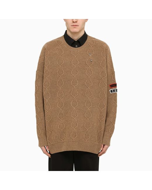 Raf Simons X Fred Perry Beige intarsia jumper with patches