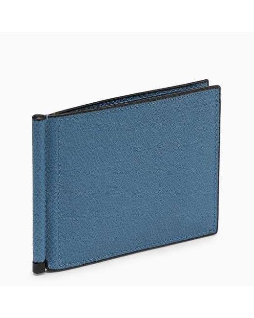Valextra Light blue grey Grip wallet grained