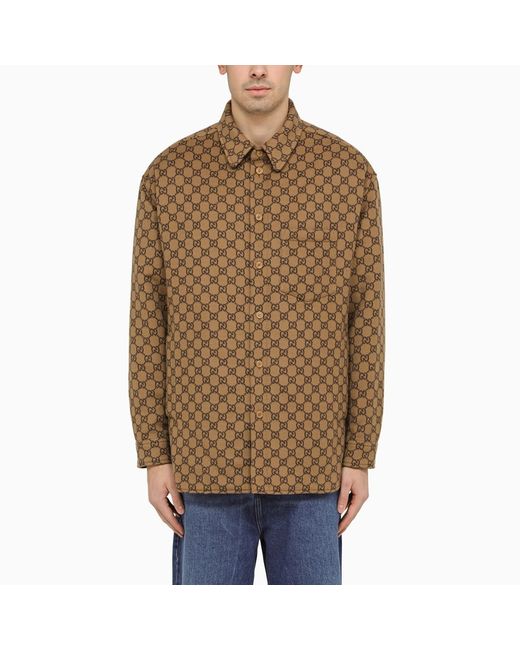 Gucci Camel wool shirt with GG pattern