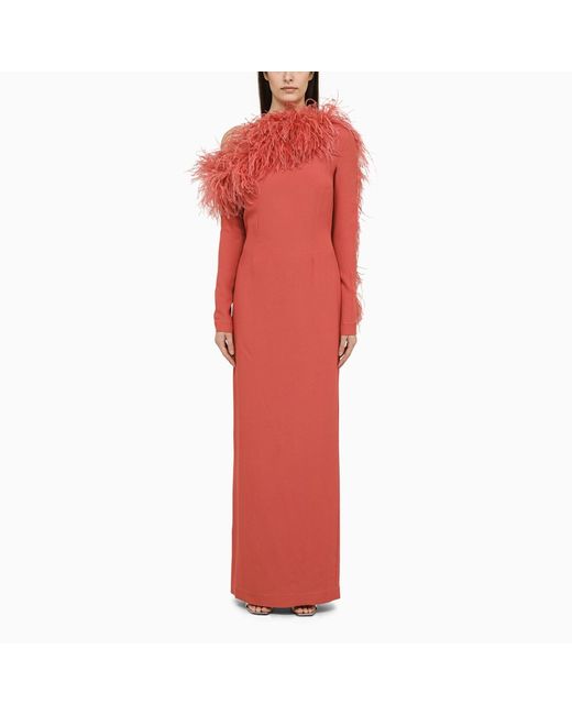 Taller Marmo Peony-coloured long dress with feathers