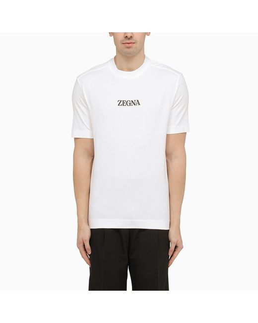 Z Zegna White crew neck t-shirt with logo
