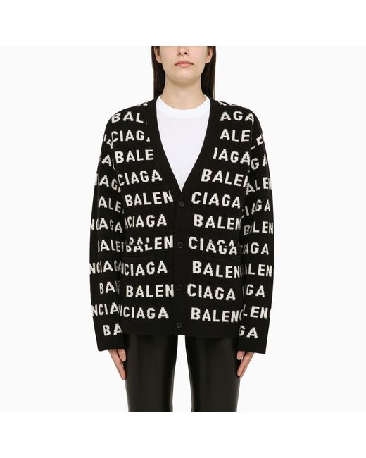 Balenciaga /white all-over logo cardigan sweater