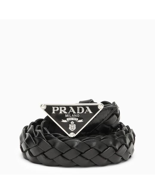 Prada Black logo woven belt