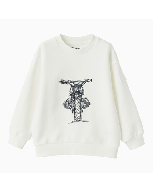 Il Gufo Milk crew-neck sweatshirt with motorbike embroidery