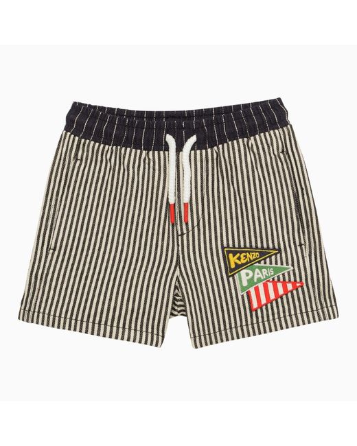 Kenzo Navy striped shorts with logo patch