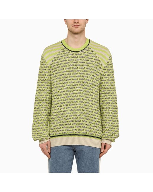 Wales Bonner Green/ivory striped and checked jumper