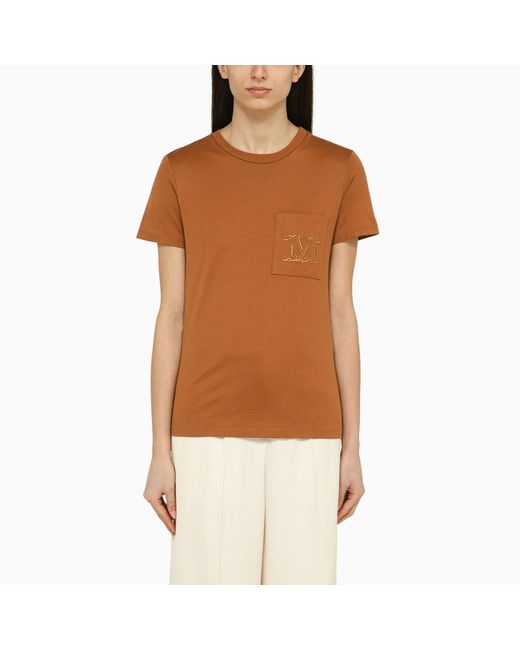 Max Mara Leather-colored T-shirt with logo