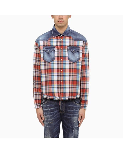 Dsquared2 Multicoloured checked shirt with denim details
