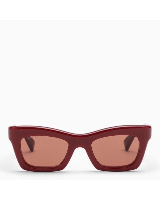 Gucci Burgundy acetate rectangular sunglasses