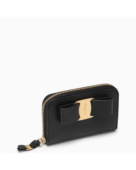 Ferragamo Vara black zip-around wallet with bow