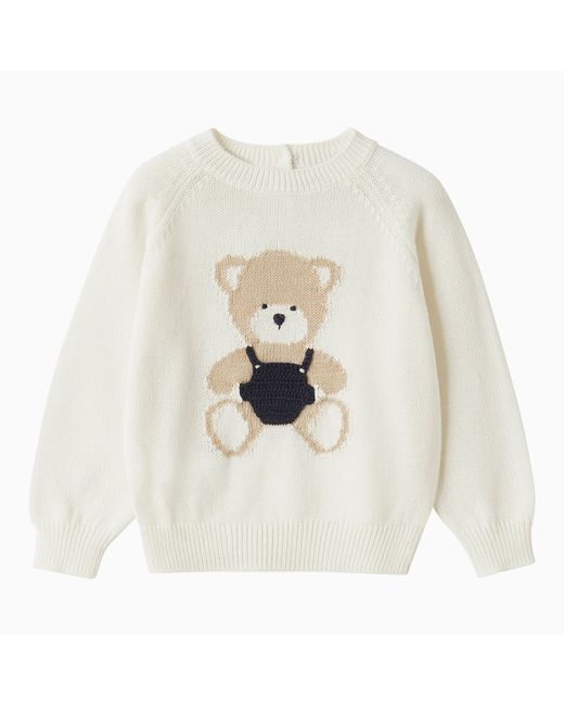Il Gufo Milk jacquard sweater with teddy bear