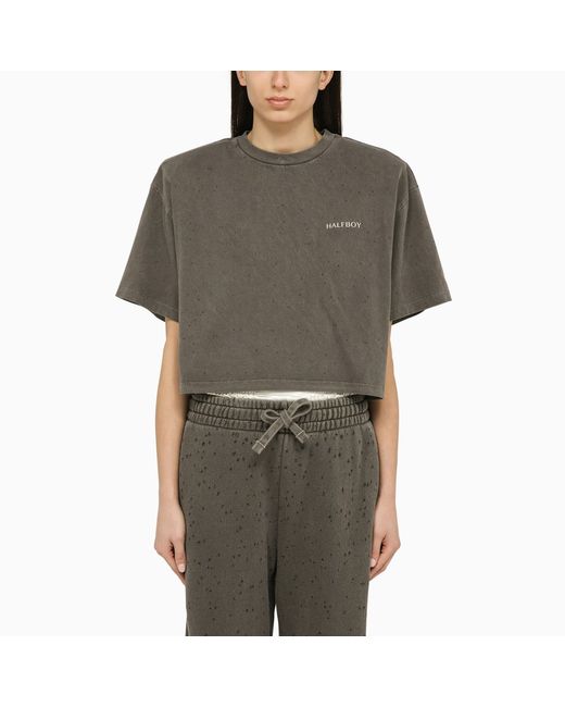 Halfboy Cropped T-shirt with maxi shoulders washed-out effect