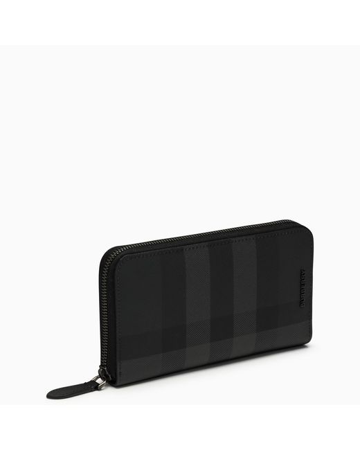 Burberry Charcoal-coloured zip-around wallet with Check pattern