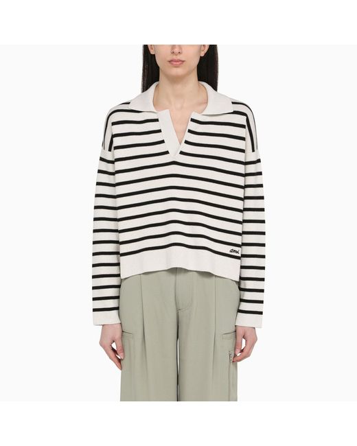AMI Alexandre Mattiussi Chalk white/black striped sweater wool and
