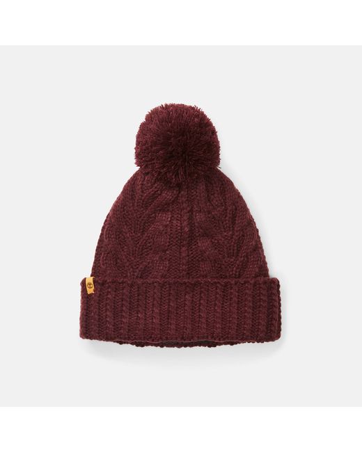 Timberland Autumn Woods Cable-knit Beanie For In Burgundy