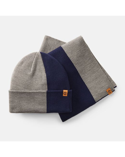 Timberland Colourblock Hat Scarf Gift Set For In Navy