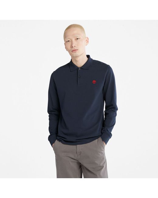 Timberland Millers River Long-sleeve Pique Polo Shirt For In Navy Dark