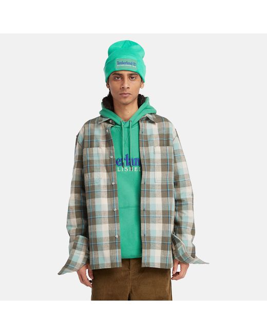Timberland Windham Flannel Shirt For In Teal/grey/white