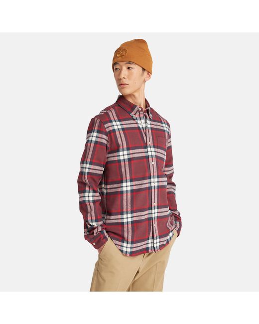 Timberland Checked Flannel Shirt For In Burgundy/white Burgundy