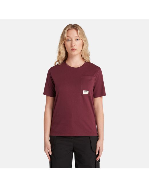 Timberland Angled Pocket T-shirt For In Burgundy
