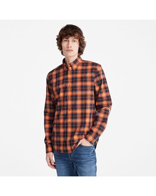 Timberland Eastham River Stretch Checked Shirt For In Orange