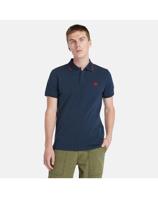 Timberland Millers River Printed Neck Polo Shirt For Dark Navy