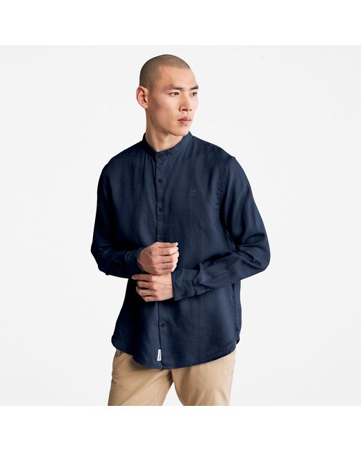 Timberland Mill Brook Korean-collar Linen Shirt For Navy