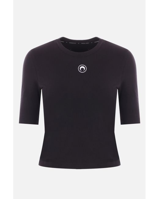 Marine Serre organic cotton cropped t-shirt with Moon logo embroidery