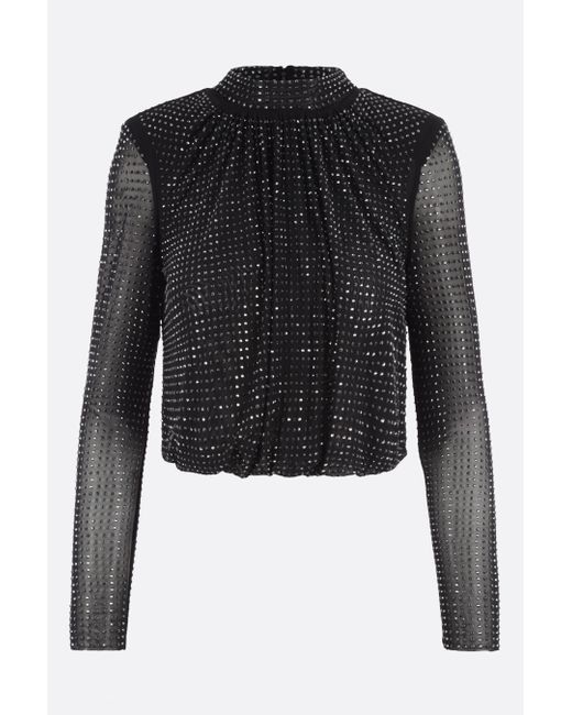 Self-Portrait mesh top with crystals