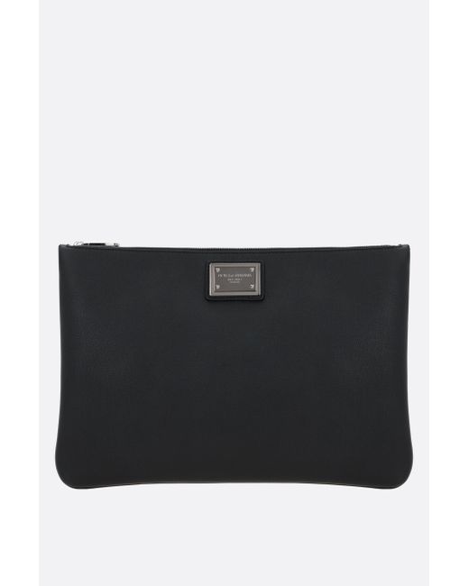 Dolce & Gabbana logo plate-detailed grainy leather and nylon clutch Man