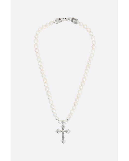 Emanuele Bicocchi pearl-embellished 925 sterling silver necklace with cross pendant Man