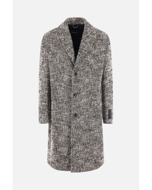 Versace single-breasted bouclé wool blend coat Man