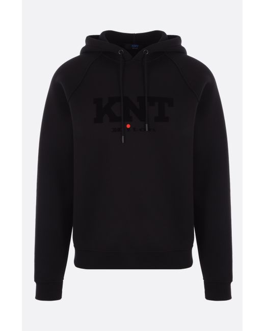 Kiton stretch viscose hoodie with flocked logo print Man