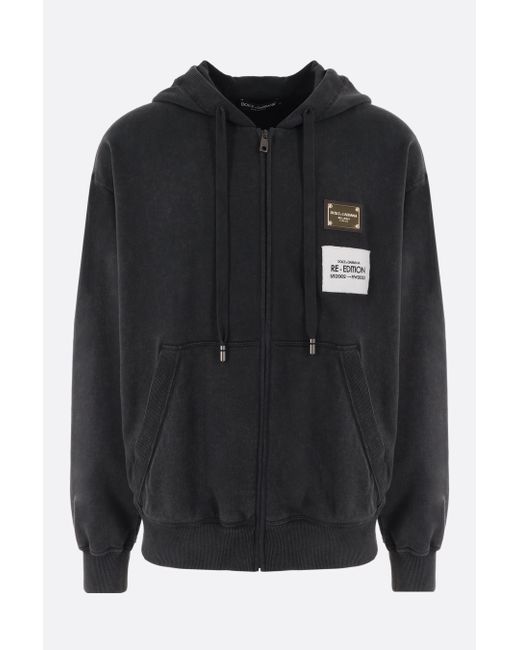 Dolce & Gabbana washed jersey hoodie with logo plate Re-Edition Man