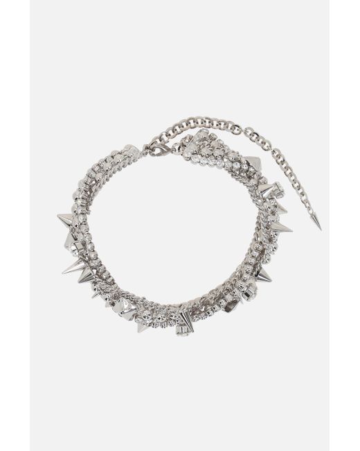 Alessandra Rich brass twisted choker with crystals and spikes
