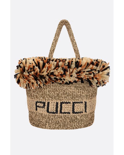 Pucci fringe-trimmed raffia large tote bag