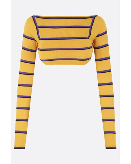 Pucci jacquard striped wool knit cropped top with open back