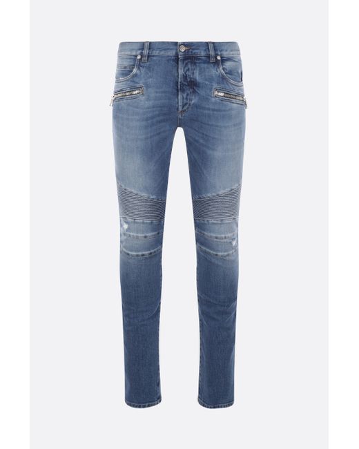 Balmain slim-fit jeans denim with rips and ribbed details Man