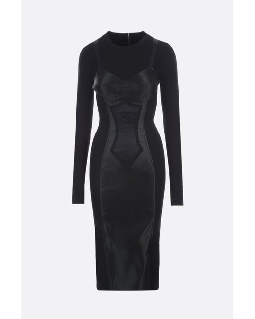 Dolce & Gabbana stretch technical fabric satin and lace sheath dress