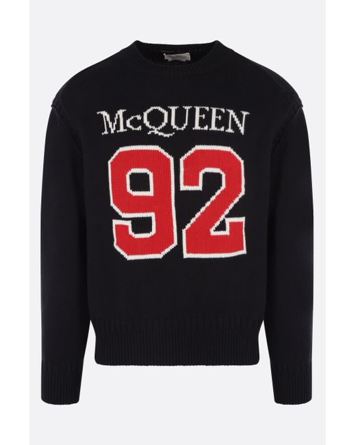 Alexander McQueen wool and cotton pullover with 92 logo intarsia Man
