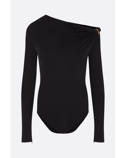 Versace stretch jersey bodysuit with drape and Greca safety pin