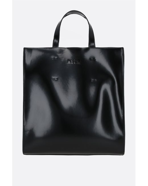 Msgm logo-detailed faux leather tote bag