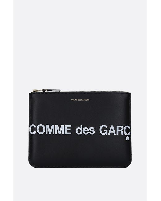 Comme Des Garçons logo print smooth leather large pouch Man